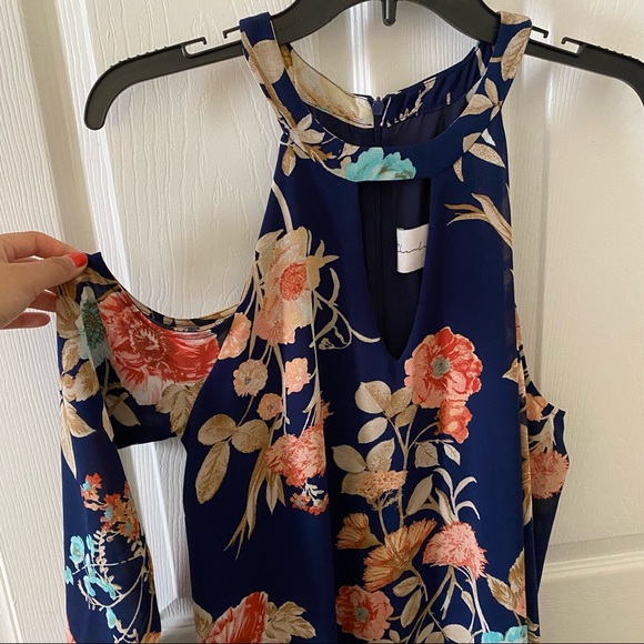 Charles Henry Blue Floral Cold Shoulder Dress, Size M - Picture 6 of 8